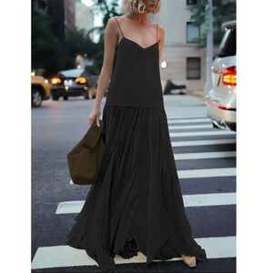 Commense Sleeveless Maxi Dress Black Pleated Long Evening‎ Party Cocktail Small